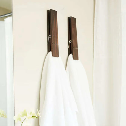 Floroux | Porte-Serviettes Pince en Bois | Fixation Adhésive