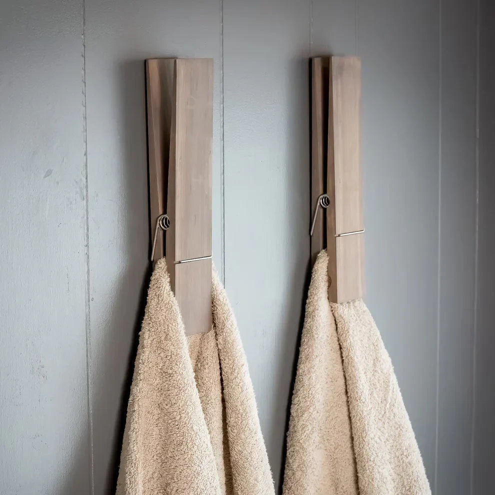 Floroux | Porte-Serviettes Pince en Bois | Fixation Adhésive