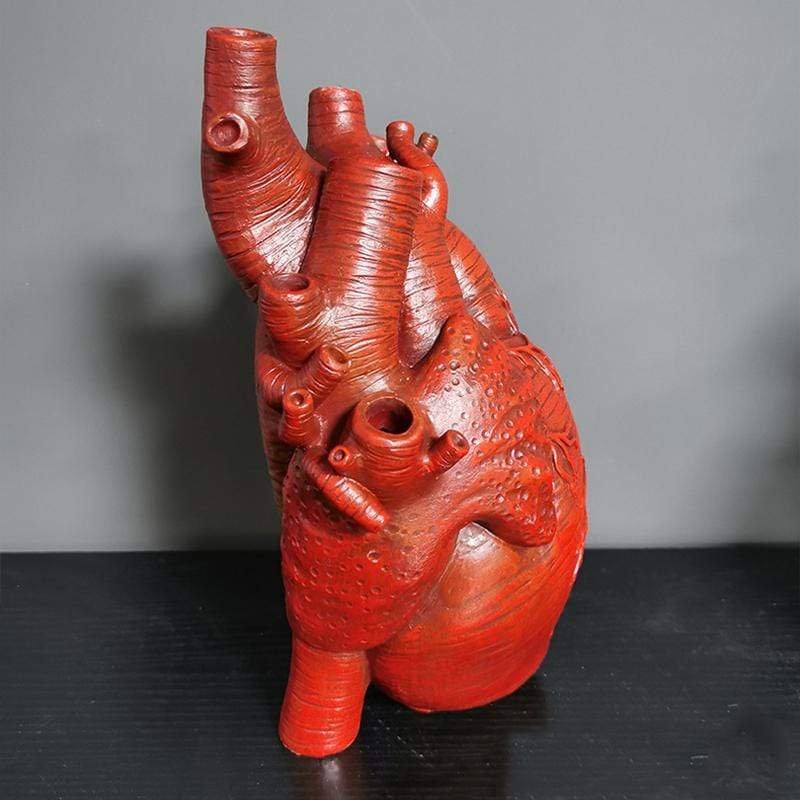 Floroux | Vase Cœur Anatomique | Design Artistique | Blanc, Rouge, Or