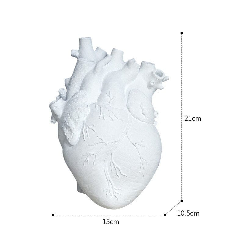 Floroux | Vase Cœur Anatomique | Design Artistique | Blanc, Rouge, Or